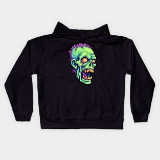 Green zombie head with purple slime Kids Hoodie